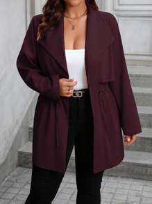 Franclia Chaqueta informal de talla grande de color liso con cordón en la cintura, para otoño
