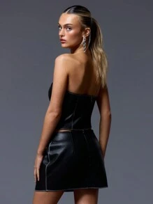 MUSERA Top bandeau sexy em PU para sair à noite, ideal para férias, primavera, verão e festivais. - Preto - Ver 3