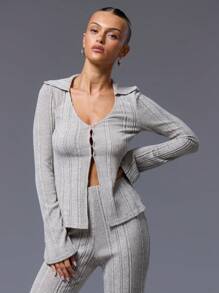 MUSERA Ribbed Knit Collared Top Casual Summer Vacation Spring Summer Fall