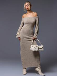 MUSERA Off The Shoulder Maxi Dress Elegant Spring Summer Vacation Party - Khaki - View 1