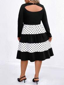 SHEIN Clasi Plus Size Mid-Length Contrast Polka Dot Print Slimming Dress - Multicolor - View 2