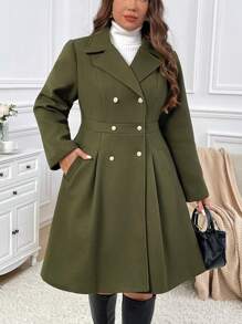 SHEIN Privé Chaqueta de invierno tejida verde de talla grande para mujeres, a prueba de viento y cálida, nuevo diseño en línea A - Verde Oscuro - Ver 3