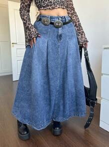 SHEIN ICON 大码蓝色休闲宽松 A 字牛仔裙 复古牛仔万圣节服装 复古优雅女式高腰休闲 A 字喇叭裙 返校节外出裙 圣诞服装 秋季裙 秋装 感恩节裙 栗色裙 秋季长裙 冬裙 冬季女装 - 藍色 - 查看 1