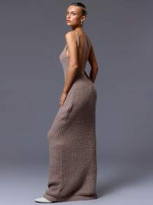 MUSERA Extreme Scoop Back Maxi Sweater Dress - Camel - View 2