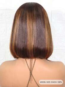 Highlight Short Straight Bob Colored Human Hair Wigs With Bangs Ombre Real Affordable Hair Replacement Wig For Women Cheap Silky Wig For Beginner Friendly Wear To Go Wig - S3/30/33 - View 3