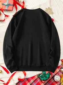 Manfinity Homme 时尚休闲圣诞鹿图案印花宽松落肩圆领套头羊毛运动衫 - 黑色 - 查看 4