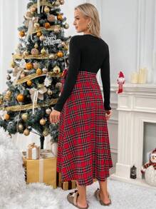 SHEIN Maternity Solid Color Splice V-Neck Simple Casual Dress, Long Sleeve - Multicolor - View 2