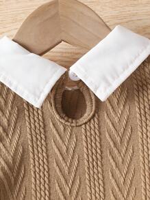 SHEIN Playful Pals 2pcs Baby Girl Spring/Autumn Lapel Colorblock Set, Patchwork Long Sleeve Shirt & Pants