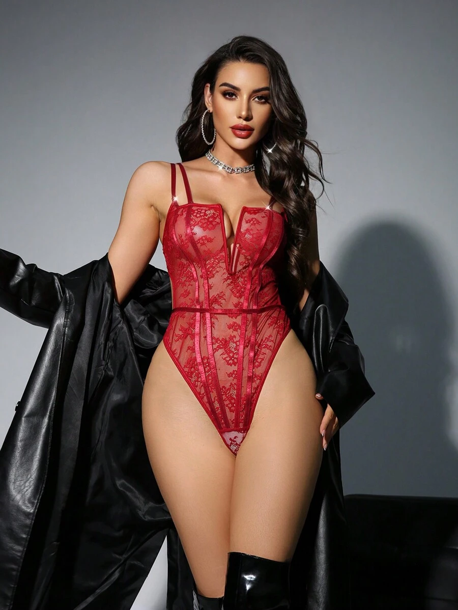 Sexy & Alluring Deep V Jumpsuit For Women - Burgundy - View 1