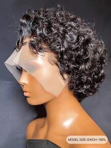 短捲髮小精靈剪 T 部分蕾絲假髮 12X0.5 真人發假髮 1B 天然黑色經濟實惠頭髮替換假髮廉價日常使用假髮適合初學者 - Natural Black - 查看 3