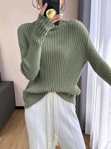 SHEIN Unity 新款欧美风休闲时尚高领舒适修身套头毛衣套装，秋冬针织套头衫 - 彩色 - 查看 7