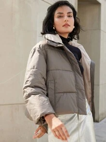 Aveloria Modichic 年轻人潮流2024冬装新款校园风时尚拼布冬装棉服夹棉外套 - 灰色 - 查看 4
