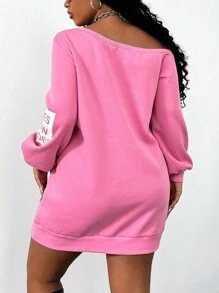 Maweii 大码女式字母印花不对称领口长袖运动衫