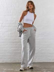 Musera Sport 宽腿慢跑裤，板式网球、网球、匹克球健身 - 灰色 - 查看 1