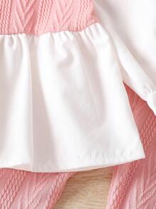 SHEIN Baby Mädchen 2-teiliges Set aus Langarmshirt mit Kontrast-Kragen-Patchwork und Hosen für Frühling/Herbst