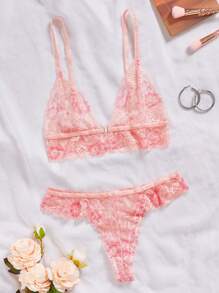 Romantic Rustic Sexy Comfy Front Closure Triangle Cup Women's 2pcs Lingerie Set With Thong Pink - Multicolor - View 6