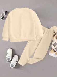 男婴休闲创意彩色字母图案印花套头衫和慢跑裤套装 - 卡其色 - 查看 2