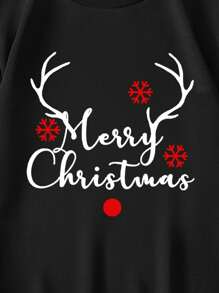 Manfinity Homme 时尚休闲圣诞鹿图案印花宽松落肩圆领套头羊毛运动衫 - 黑色 - 查看 2