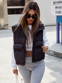 Aveloria Affinna French Style Ins Vest For Women, Winter Clothes New Design Zipper Stand Collar Fashion Outer Wear WaistPuffer CoatPadded Insulated Polyfill Synthetic Insulation Winter Coat Winter Jacket Jacket Fashion Winter Clothes Outfit