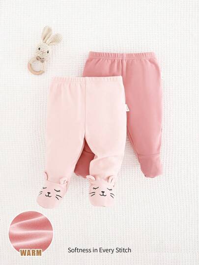 Cozy Pixies 2pcs Newborn Baby Girl Cat Pattern Knitted Soft Elastic Waist Leggings Set Graphic