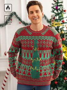 Manfinity Homme Men's Casual Christmas Crew Neck Long Sleeve Sweater - Multicolor - View 1