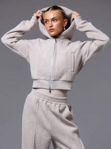 MUSERA Structured Long Sleeve Cuffed Hooded Jacket - Mocha Brown - View 1