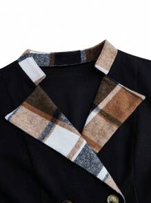 SHEIN LUNE Áo khoác dài tay kẻ caro và đen cỡ lớn cho nữ - màu đen - Xem 6