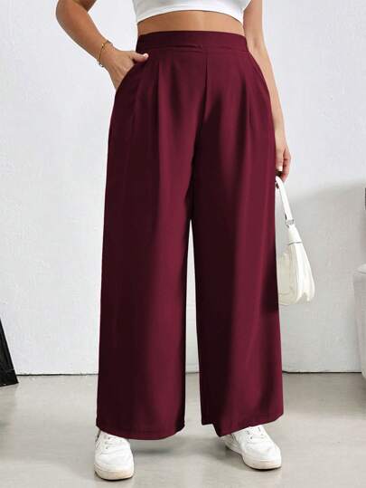 SHEIN Essnce Pantalones de lápiz de talla grande para mujer con cintura ancha de unicolor