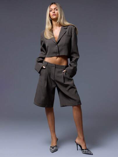 MUSERA 修身低腰短裤，90年代夏季商务休闲风，适合假期、工作、办公室、返校季和日常穿着，春季百搭