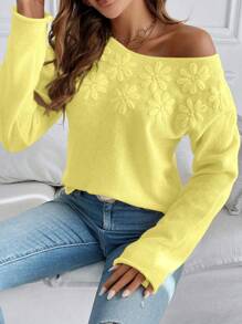 Chiquease 圆领纯色长袖基本款套头衫、休闲装、长袖上衣 - 芥末黃 - 查看 3