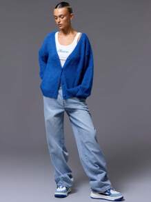 MUSERA Cárdigan de punto de mohair con abotonadura, básico lindo del estilo Y2K de los 90, casual, para aeropuerto y vacaciones, oversize