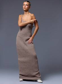 MUSERA Extreme Scoop Back Maxi Sweater Dress - Camel - View 4