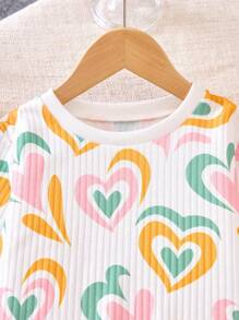 SHEIN Bộ 2 món/Bộ áo len dệt kim in hình trái tim và quần dài cho bé gái, trang phục thường ngày ấm áp và thoải mái cho mùa thu đông - màu đen - Xem 4