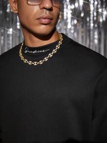 Manfinity VCAY Men's Casual English Text Printed Loose Fit Long Sleeve Sweatshirt, For Fall Winter - Black - View 2