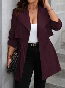 Franclia Chaqueta informal de talla grande de color liso con cordón en la cintura, para otoño