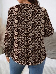 SHEIN LUNE 休闲豹纹图案加大码宽松套头衫，秋冬 - 白色 - 查看 3