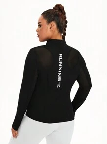 Áo nỉ cỡ lớn in họa tiết, phối lưới, có khóa kéo một phần. - màu đen - Xem 1