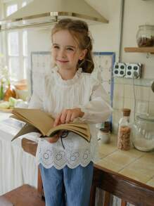 SHEIN 2pcs Young Girls White Shirt And Blue Pants Set, Casual Countryside Suitable For Spring And Autumn - Black - View 6