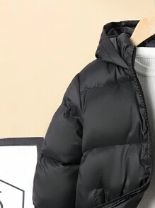 SHEIN Tween Girl Loose Casual All-Match Comfy Warm Thicker Hooded Jacket - Black - View 6
