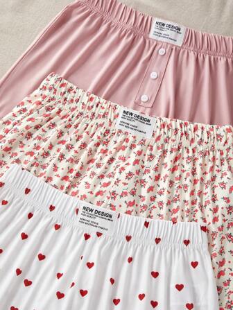 CottageSlumber 3pcs Print Leisure Sleep Shorts Set For Women  Cozy And Elegant Details