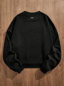 Manfinity VCAY Men Casual Loose Knitted Long Sleeve Halloween Graphic Pullover Sweatshirt, For Fall Winter - Black - View 5