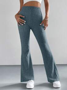 Muchica 纯色简约罗纹针织裤，休闲日常居家穿着 - 深灰色 - 查看 4