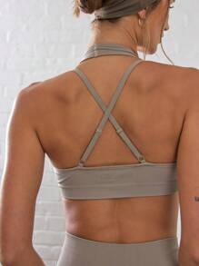 Musera Sport Top deportivo corto con cuello de halter, para pádel, tenis, pickleball, gimnasio y fitness - Marrón - Ver 5