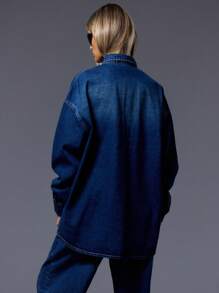 MUSERA Button Up Denim Shirt Spring 90's Y2k Streetwear Spring Summer Cute Casual Everyday Basic Western Concert Evening Party Elegant - Blue - View 3