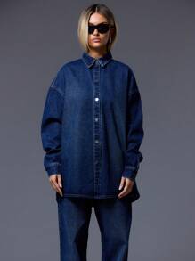 MUSERA Button Up Denim Shirt Spring 90's Y2k Streetwear Spring Summer Cute Casual Everyday Basic Western Concert Evening Party Elegant - Blue - View 1