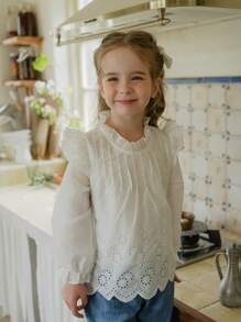 SHEIN 2pcs Young Girls White Shirt And Blue Pants Set, Casual Countryside Suitable For Spring And Autumn - Black - View 4