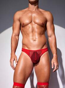 Cueca tipo Tanga Masculina Sólida com Contraste de Tela Sexy