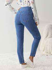 Quần Jeans Ôm Vừa Cạp Cao Khóa Kim Loại Thường Ngày Cho Nữ - Màu xanh lam - Xem 2