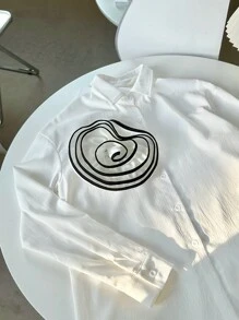 Chiquease Women 3D Floral Decor Drop Shoulder Long Sleeve Loose Casual Blouse, Autumn Fall Cloth For Women