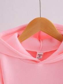 年轻女孩时尚休闲可爱豹纹字母“DANCE”和心形图案保暖内衬连帽衫搭配运动裤，适合秋冬季日常穿着和外出 - 粉色 - 查看 3